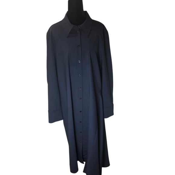 COS Navy Asymmetric Wool Shirt Dress Button Front Midi US 14 Minimalist - Picture 5 of 9